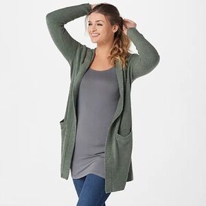 Barefoot Dreams CozyChic Lite Relaxed Hooded Cardi with Pockets SIZE S
